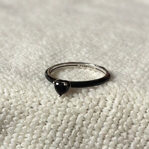 Pandora Silver and Black Heart Ring